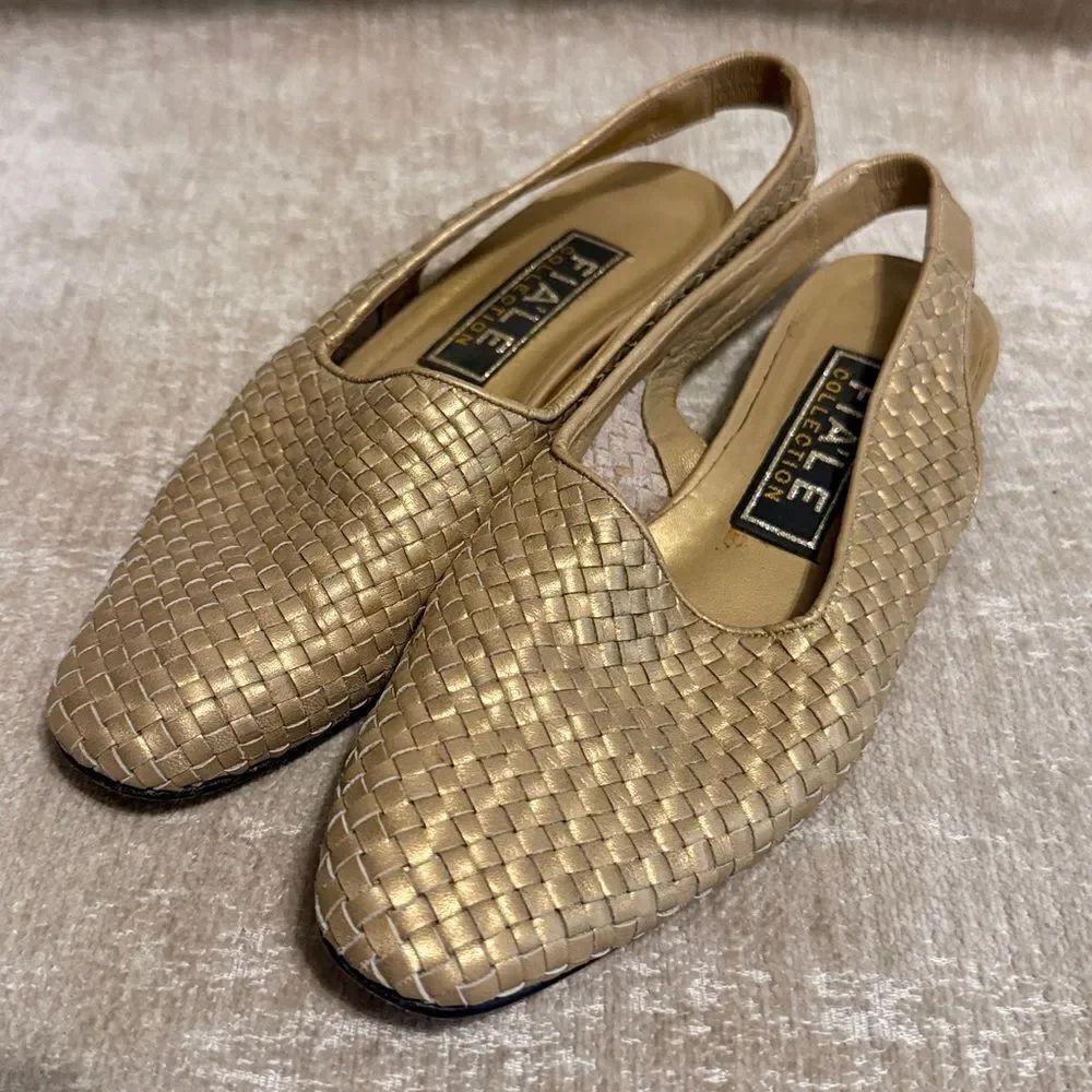 Fiale Collection gold woven leather slingback flats
